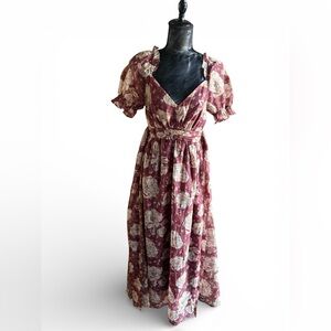 Blue Pepper Cottagecore Floral Midi Dress Puff Sleeve Smocked Back NWT M